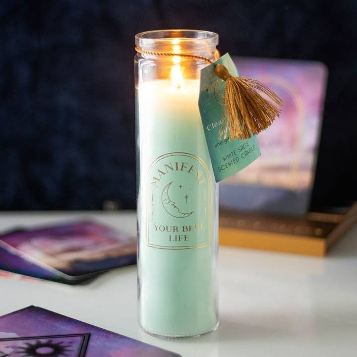 White Sage Candle with Clear Quartz