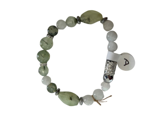 Crystal Bracelet D | Prehnite, Rainbow Moonstone, and Hematite