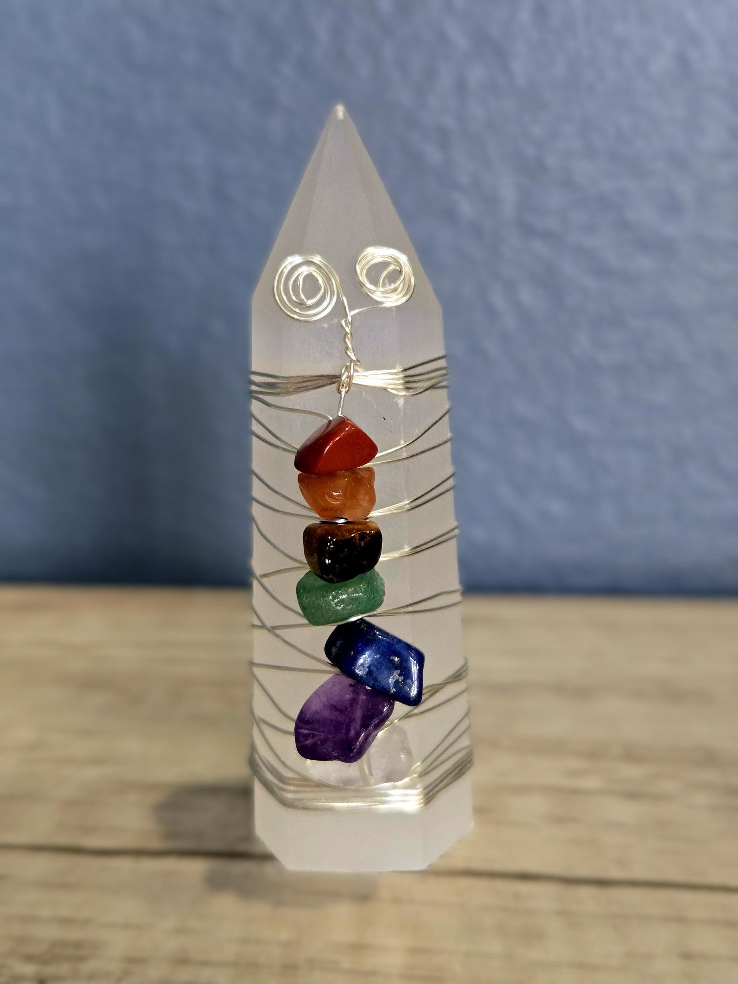 Rainbow Chakra White Selenite Tower